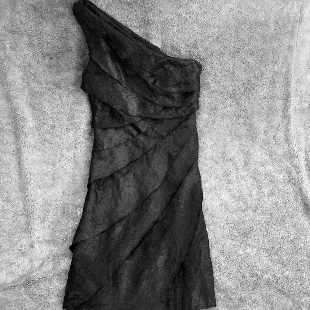 Vintage One Shoulder Black Tiered Dress